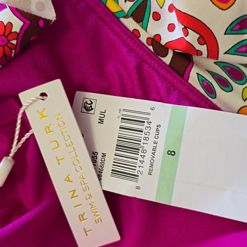 Trina Turk Colorful Off-Shoulder Swimsuit Sz 8 Nwt - Picture 5 of 6